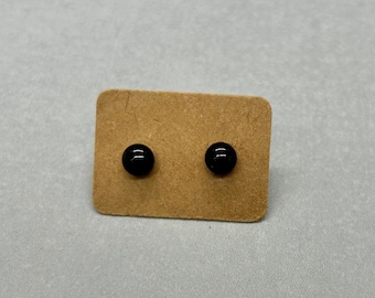 Glass Stud Earrings with Stainless Steel post in Black
