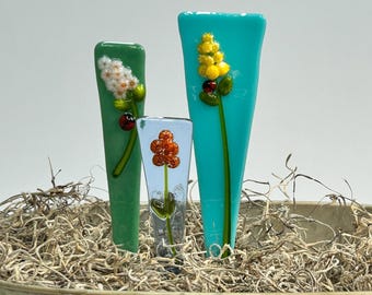Fused Glass Flower Plant Stake or Markers