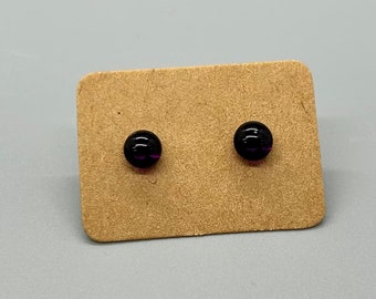 Glass Stud Earrings with Stainless Steel post Dark Purple