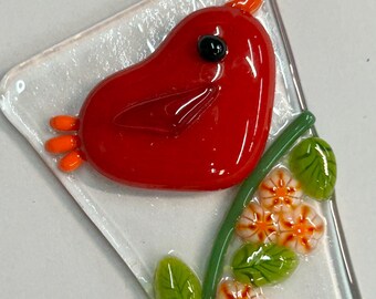 Bird Plant Marker Plant Stake Fused Glass