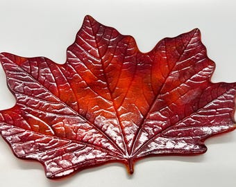 Maple Leaf Fused Glass in Rich Autumn Fall Thanksgiving Colors