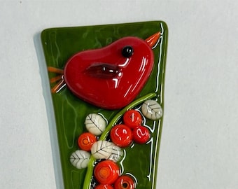 Bird Plant Marker Plant Stake Fused Glass