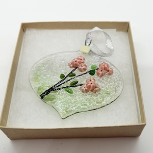 Handmade Glass Ornament with delicate pink floral design
