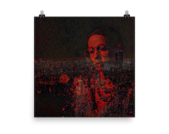 Bloody city - Thoughtfull dark wall art of woman looking over a city