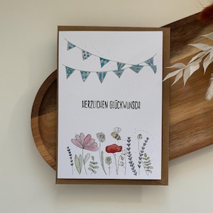 Grußkarten zum Geburtstag einzeln oder im Set • Klappkarte mit Briefumschlag • verschiedene Aquarell-Motive Cupcakes/Flamingo/Blumenwiese