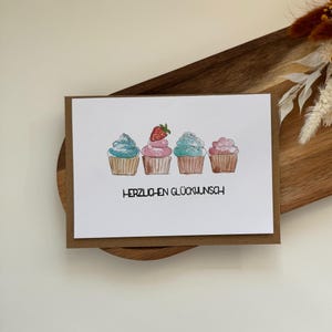 Grußkarten zum Geburtstag einzeln oder im Set • Klappkarte mit Briefumschlag • verschiedene Aquarell-Motive Cupcake/Flamingo/Blumen/Kerze