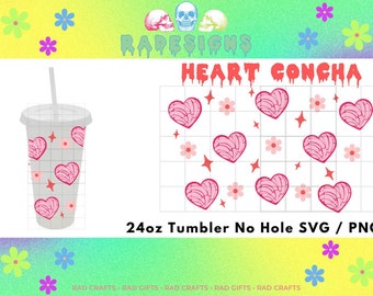 Valentine Heart Concha: Cafecito y Chisme SVG PNG - 24oz Tumbler Wrap