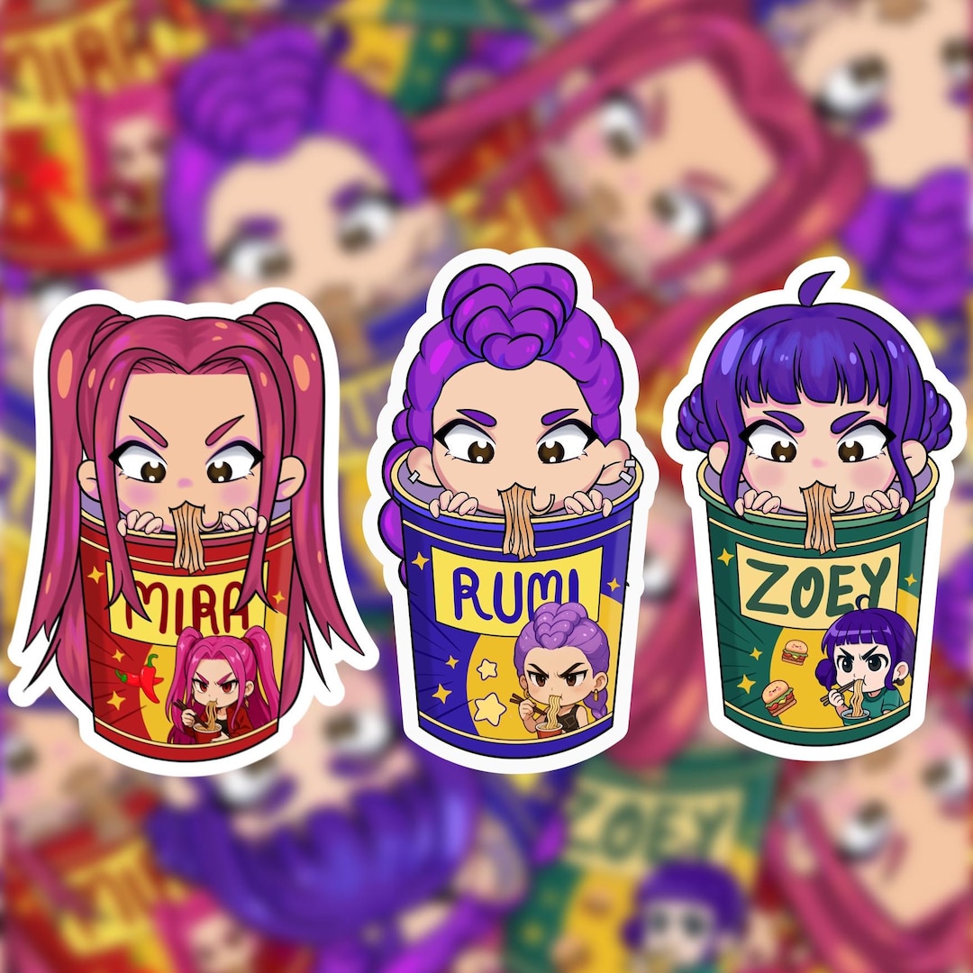 K-pop Demon Hunters Sticker | Zoey, Rumi & Mira in Cup of Noodles ...