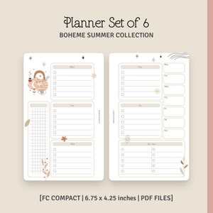 FC COMPACT - ボヘミアン サマー コレクション | 月間、2 週間プランナー、週間トラッカー、食事プランナー、カバー | セット No. 1