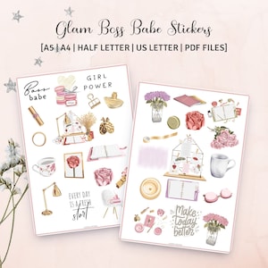 A5, A4, meia letra e carta dos EUA - conjunto de adesivos para impressão Glam Boss Babe