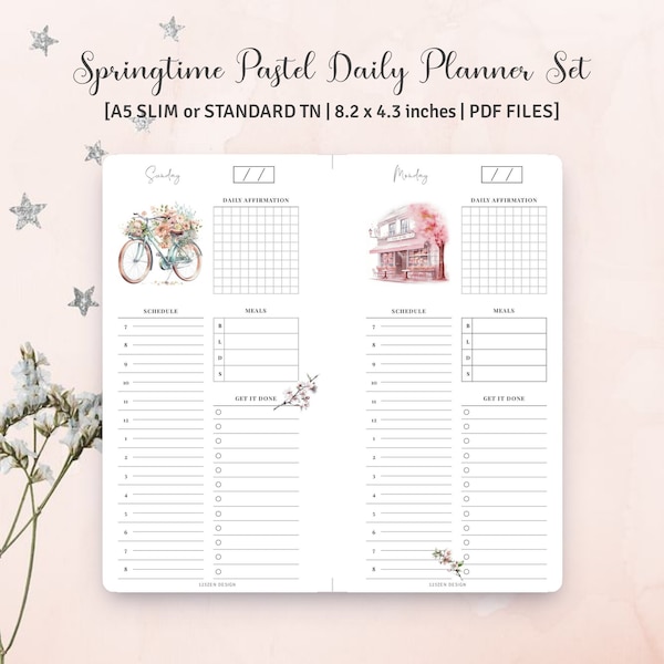 A5 SLIM SIZE - Springtime Pastel Daily Planner Set