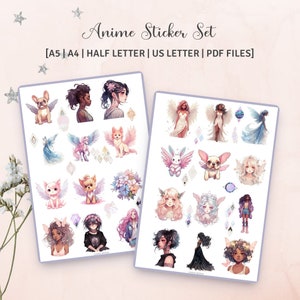 A5, A4, meia letra e carta dos EUA - conjunto de adesivos para impressão de anime