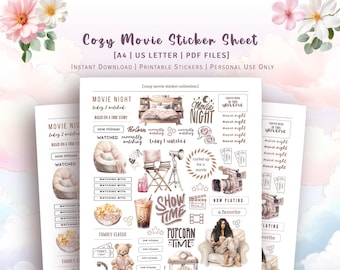 A4 and US Letter - Cozy Movie Printable Sticker Sheet
