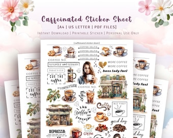 A4 and US Letter - Caffeinated Printable Sticker Sheet