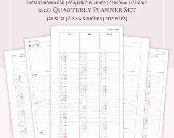 A5 SLIM SIZE - 2027 Dated Quarterly Planner  + Perpetual Calendar Set