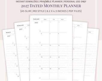 A5 SLIM SIZE - 2027 Dated Monthly Planner Set - MD Style