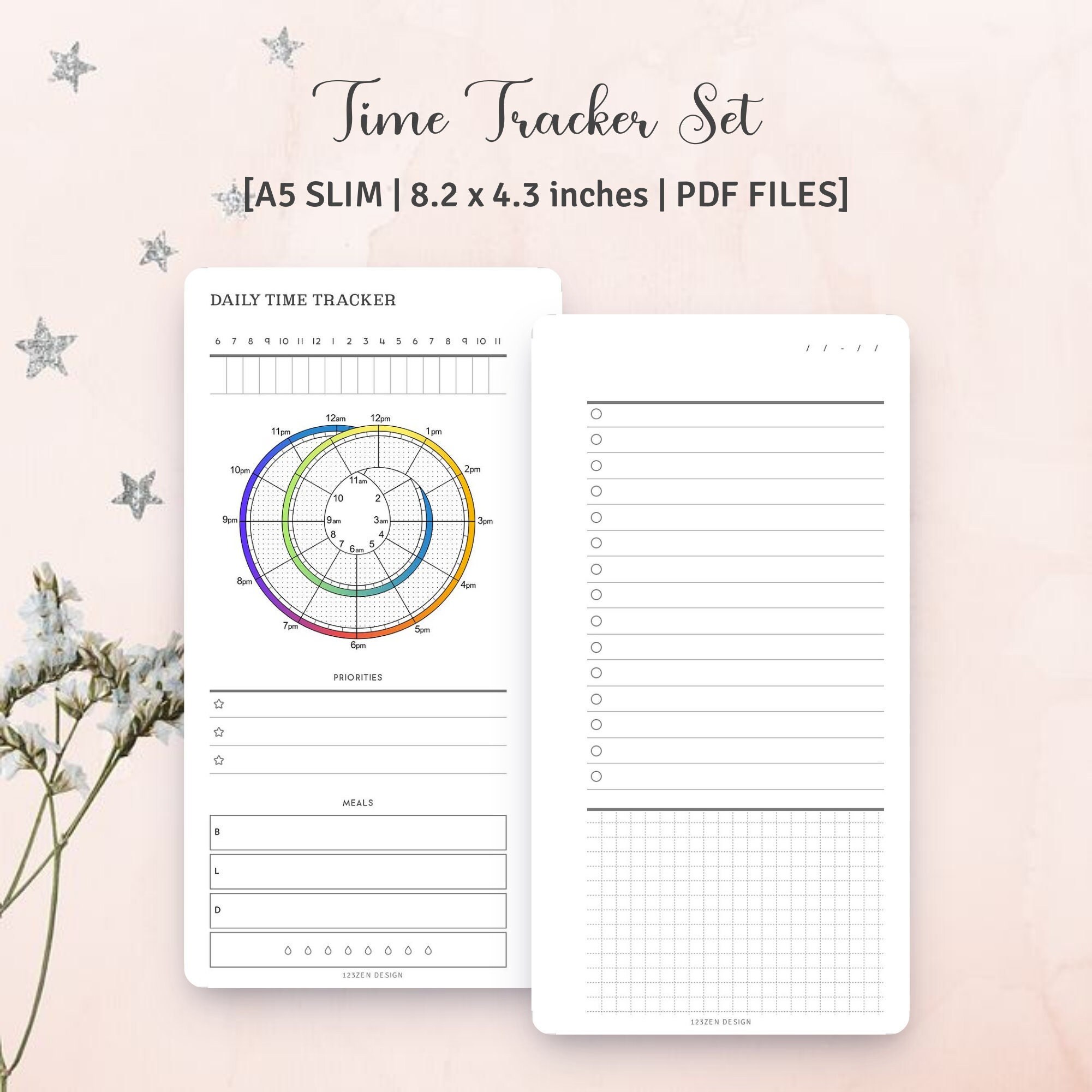 A5 SLIM SIZE - Minimalist Daily Time Tracker Set of 4