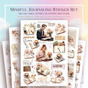 Conjunto de adesivos imprimíveis A4 e US Letter - Mindful Journaling