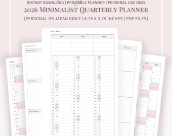 PERSONAL SIZE - 2026 Minimal Quarterly Planner Set