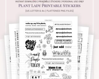 A4 and US Letter - Plant Lady Printable Word Art Stickers