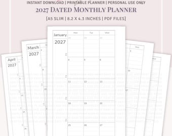 A5 SLIM SIZE  - 2027 Dated Monthly Planner Set - Orig Line