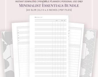 A5 SLIM SIZE - Minimalist Planner Essentials Bundle