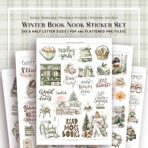 A5 e MEIA CARTA - Conjunto de adesivos para canto de livros de inverno