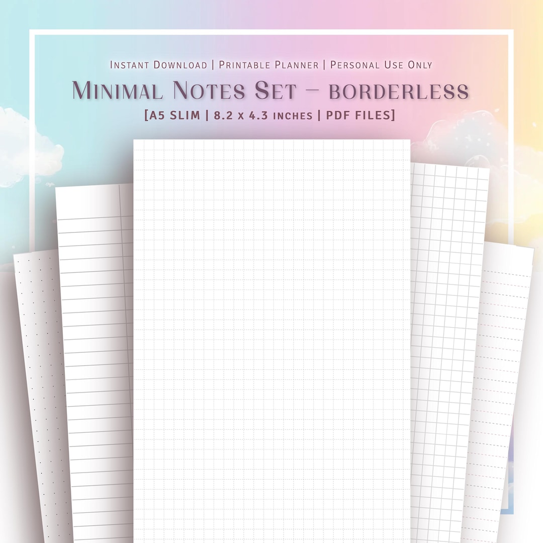 A5 SLIM SIZE - Minimal Notes Set - Borderless - Etsy