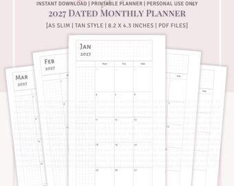 A5 SLIM SIZE - 2027 Dated Monthly Planner Set - TAN Stye