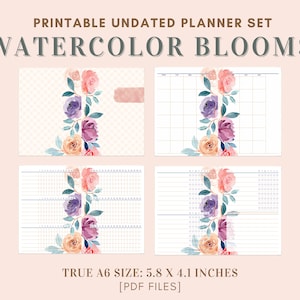 TRUE A6 SIZE - Watercolor Blooms Planner Set - Printable Planner Refill