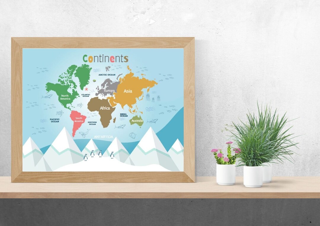 Continents World Map Printable Continents of the World - Etsy
