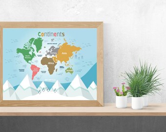 Continents, World Map Printable, Continents of the World, Preschool Printable, Montessori Material, Continents & Oceans, Homeschool Learning