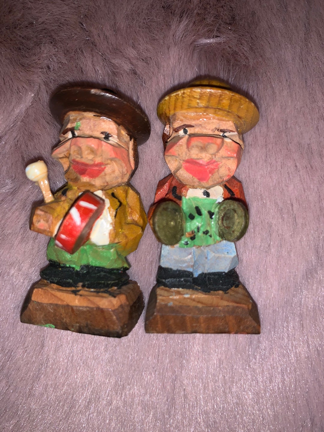 Vintage ANRI Folk Art 2 Italian Wood Carved Figurines / Hand Carved