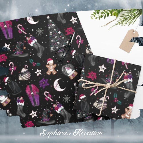 Dark Gothic Christmas Wrapping Paper Skull Christmas Gift Etsy