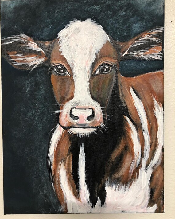 Calf Acrylic Painting on Canvas, Hand Painted Original, Size 12x16