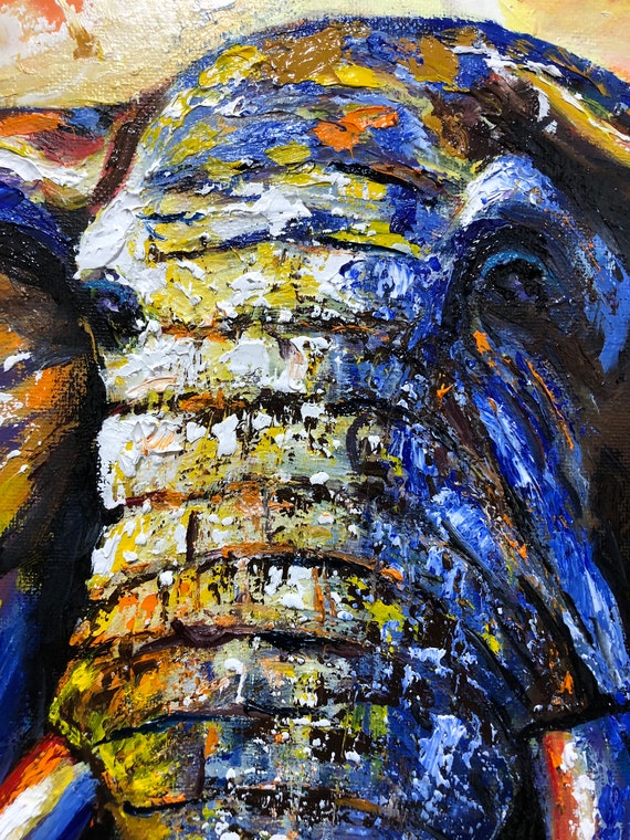 象の油絵 サイズ 16x20 インチ - Etsy 日本