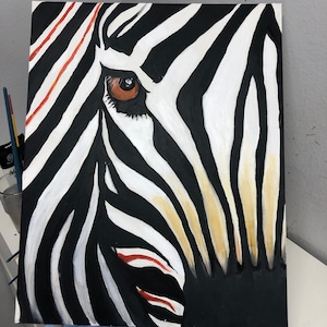 Black and White Zebra Acrilyc on Canvas, Hand Painted Original, Size 20x16 in, Bird, Nature, Wall Art, Wall Decor