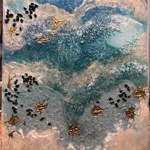 Epoxy Panting with natural stones on Canvas, Size 16x20 inches. Hand Painted Original, Bird, Nature, Wall Art, Wall Decor