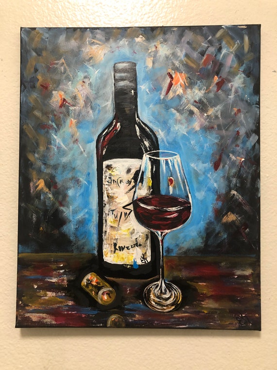 Bottle of Wine and Glass Acrylic Painting - Etsy