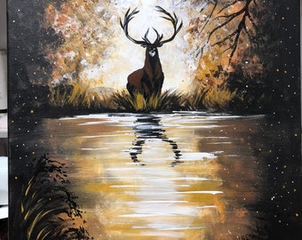 Deer acrylic painting on Canvas Hand Painted Original Bird Wall Art Wall Decor Nature Size 16x20 in Deer acrylic painting on Canvas Hand Painted Original Bird Wall Art Wall Decor Nature Size 16x20 in