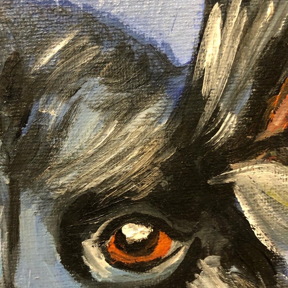 キャンバスに描かれた犬の油絵、手描きのオリジナル、サイズ 12 x 12