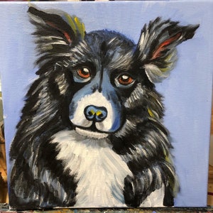 Pintura a óleo de cachorro em tela, original pintado à mão, tamanho 12x12 polegadas, pássaro, natureza, arte de parede, decoração de parede