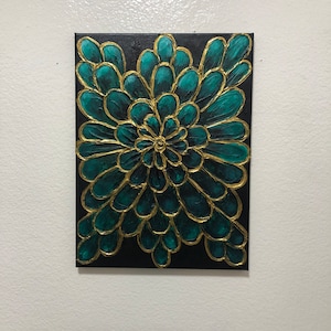 Flowers Interior painting Size 16x20 inches Modeling paste Acrylic Gold
