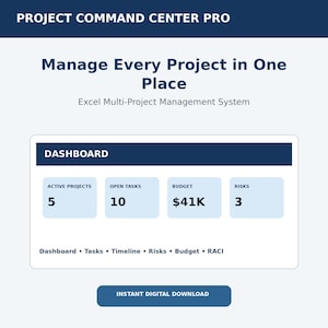 Excel-mall för projektledning | Spårning av flera projekt, instrumentpanel (digital nedladdning)