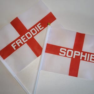 Personalised England flag, waving hand flags on stick, Euros, St George&#39;s Cross