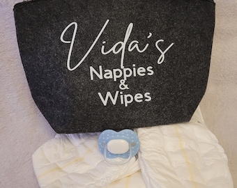 Personalised nappy bag, Nappies and Wipes pouch, baby bag organiser, hospital bag