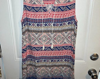 BeachLunchLounge Boho Tribal Print Dress Large Sleeveless Flowy Tunic