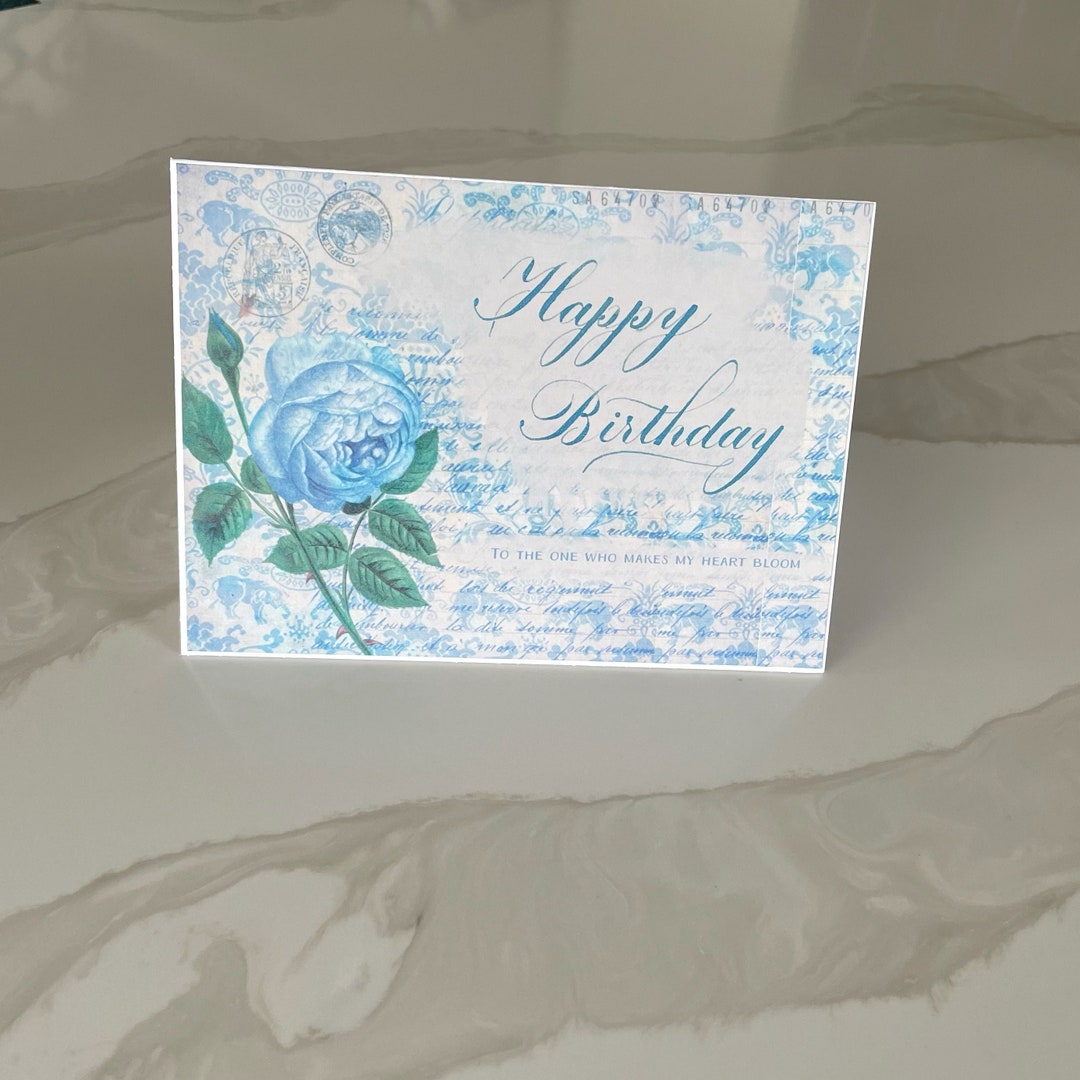 Blue Birthday Roses Happy Birthday Blue Roses Handmade and Personalized Card - Etsy