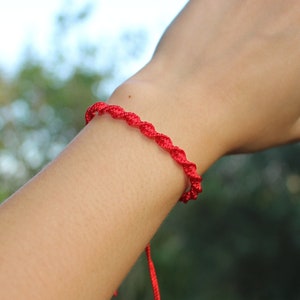 Red Silk String Twisted Spiral Knots Braided Bracelet, Traditional Kabbalah & Buddhism, Karma, Luck, Protection Against Evil Eye, Minimalist
