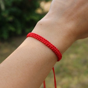 Red Silk String Knots Braided Macramé Bracelet, Traditional Kabbalah Buddhism, Karma, Luck, Protection Against Evil Eye, Minimalist